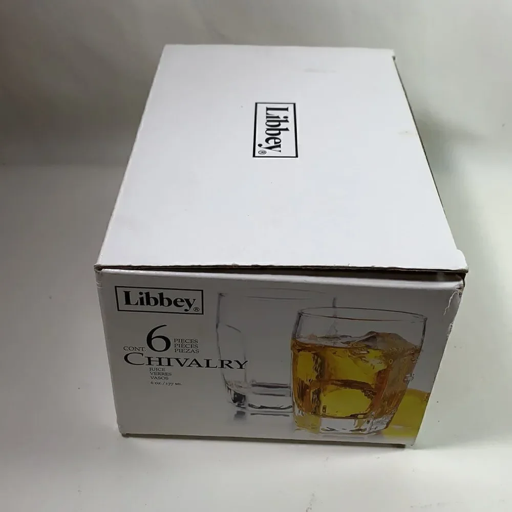 Libbey 6 Piece Set Glass Chivalry Juice Cocktail Rocks Bar Glasses New